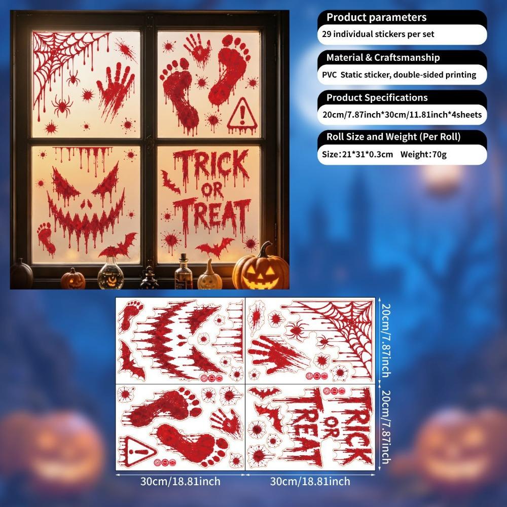 Reusable Halloween Window Stickers Scary Realistic Electrostatic Window Decals Home Decoration