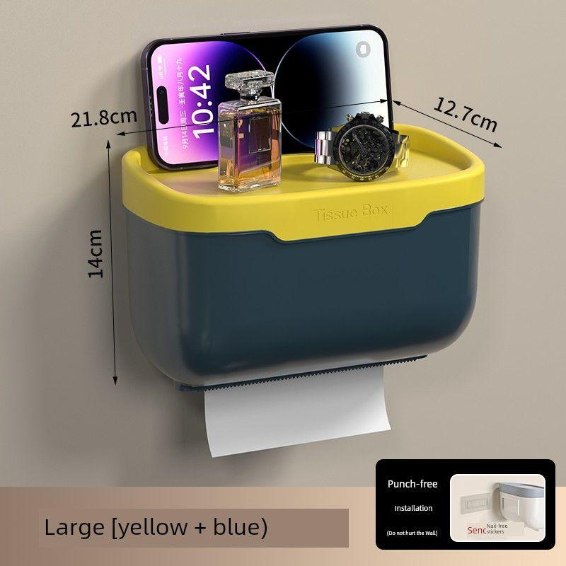 Punch-Free Toilet Tissue Box Toilet Waterproof Towel Rack Storage Rack Paper Extraction Box Wall Hanging Chart Drum