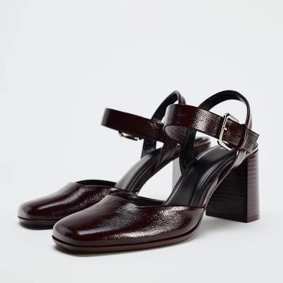 Женские туфли на квадратном каблуке с ремешком на щиколотке, винтажные туфли-лодочки из искусственной кожи с пряжкой на высоком каблуке