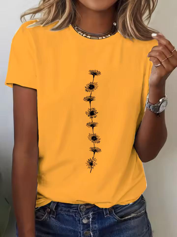 Plus Size Women'S Casual Sunflower Print T-Shirt Short Sleeve Crew Neck Top Perfect for Summer Casual Wear Sunflower Graphic Tee