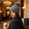 Soft Elastic Beanies for Daily Wear Winter Cable Knit Hat, Women Fleece Lined Hat with Pompom, Knitted Pompom Cozy Stretchy Skull Cap Outdoor Cycling