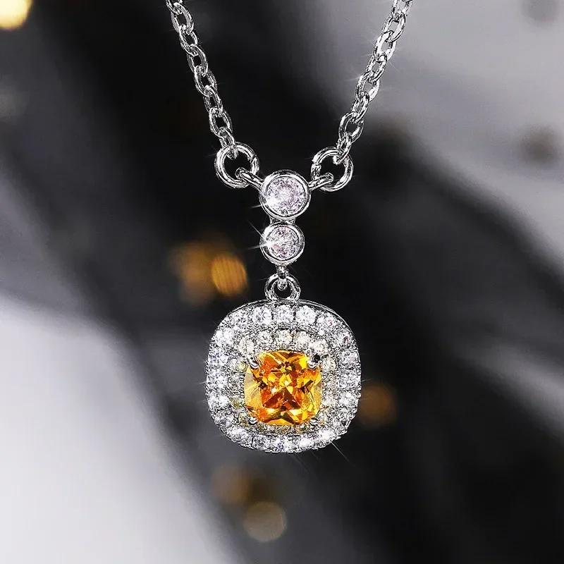 Women'S Sparkling Yellow Cubic Zirconia Necklace Luxury Fashion Jewelry For Wedding Anniversary Party Accessory Gift