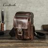 CONTACT'S 100% Vegetable Cow Leather Men Crossbody Bag Vintage Shoulder Bag for Male Multifunctional Phone Bags Waist Pack