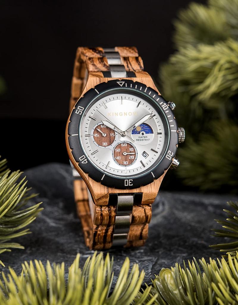 Деревянные часы для мужчин Бамбуковые часы Роскошные кварцевые часы Часы Дата Светящиеся Легкие Водонепроницаемые Подарок на годовщину KINGNOW Мужские Отцовские