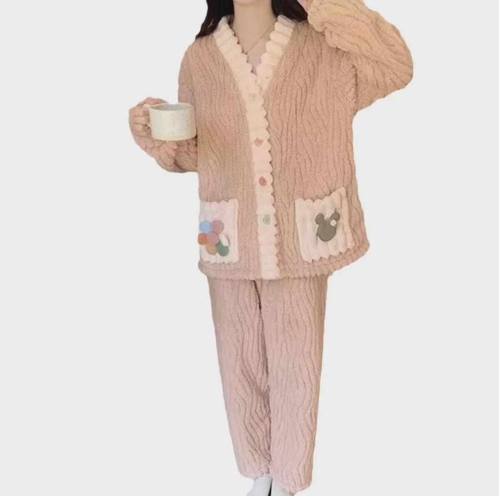 Новый милый фланелевый пижамный комплект — уютный, теплый, в корейском стиле для осени и зимы