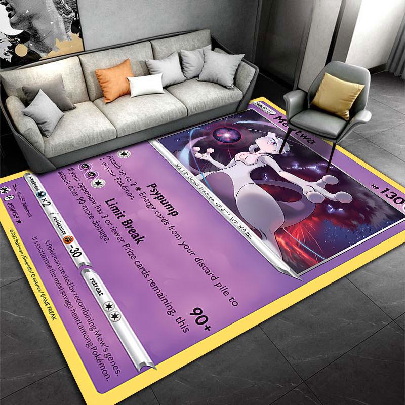 Mewtwo Pokemon Psypump Trading Card Limit Break Area Rug, Collectible Psychic Card Style Design, Cozy Fan Floor Decor and All Seasons Gift