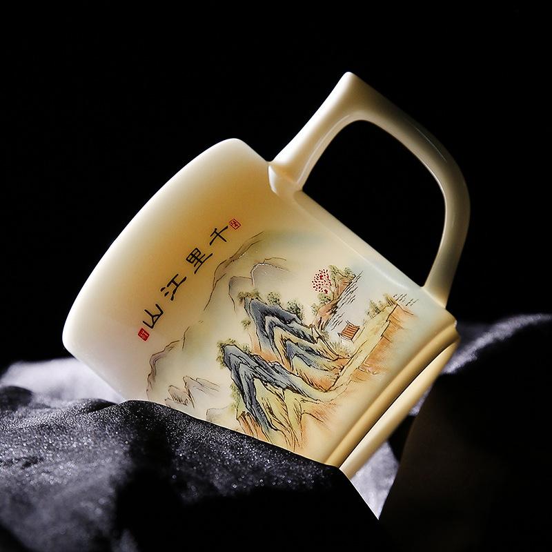 Suet jade porcelain office cup tea separation mug, annual meeting to send customers practical business gifts