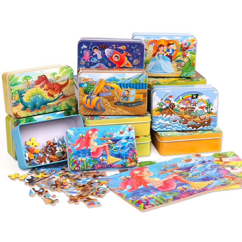 60-Piece Cartoon Puzzle Tin Box for Toddlers Aged 3-6 – Early Education and Intellectual Development Toy for Boys and Girls