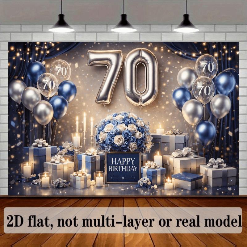 Яркий 2D плоский фон для 70-летия с серебряным шаром-цифрой "70", полиэстеровые праздничные украшения и принадлежности для вечеринки