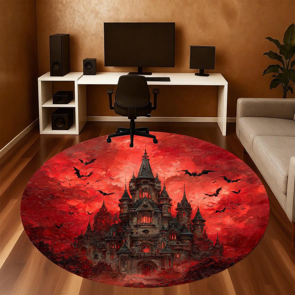 1pc Castle Haunted Round Chair mat office Area Rug - Non-Slip, Floor Mat for Office, Bedroom, Ideal home decor gift c0112143