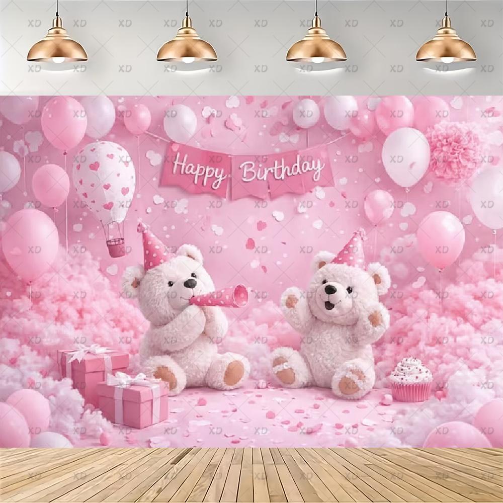 Pink Teddy Bear Photography Backdrop Sweet Dreamy Birthday Party Decoration Background Baby Shower Photo Booth Banner Supplies