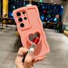 Модный чехол для телефона с 3D сердечком и зеркалом для Samsung S24 S23 Ultra S22 S21 S20 S23 FE A55 A05 A35 A54 A34 A52 A51, задняя крышка с подставкой