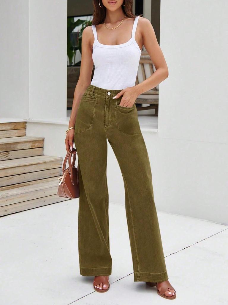Women's High Waist Wide Leg Jeans Stretch Denim Baggy Loose Fit Pants with Pockets