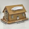 Wood Grain House,Shaped Tissue Box, Modern Country BB Design with Wooden Jute Rope Tray,Nightstand Deco,rMultipurpose Vintage Style Storage Box