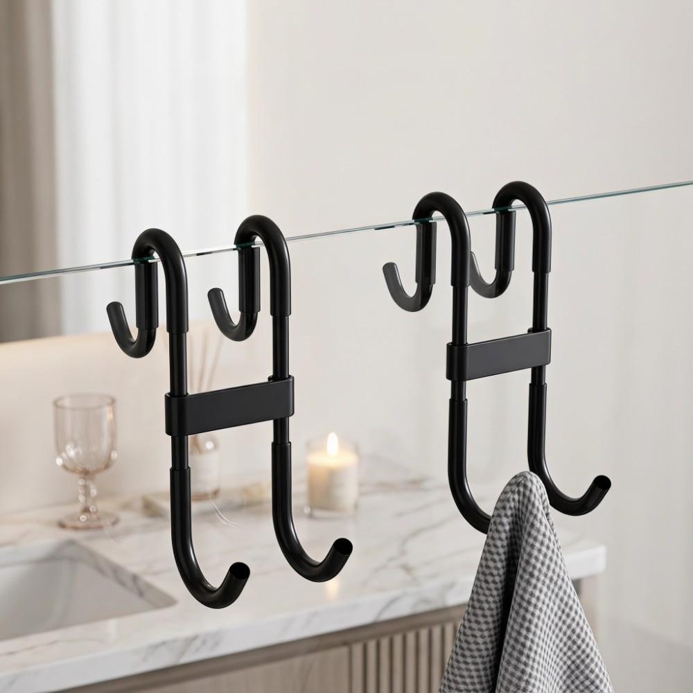 5Pcs Strong Hold Over Glass Door Hook Multi-functional Storage Hanger Shower Door Hook Door