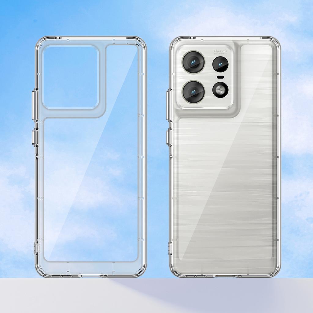 For Motorola Edge 50 Pro 5G Clear Phone Case WANLONFENG MF2 Series TPU Acrylic Cover with 2Pcs Tempered Glass
