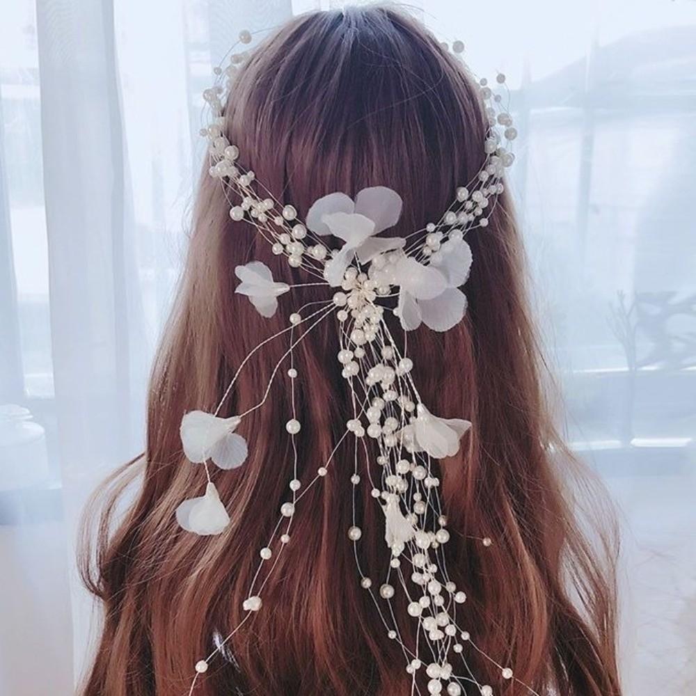 Elegant Pearl Flower Headdress Handmade Luxury Bridal Headdress Imitation Pearl Beaded Hair Accessories Wedding