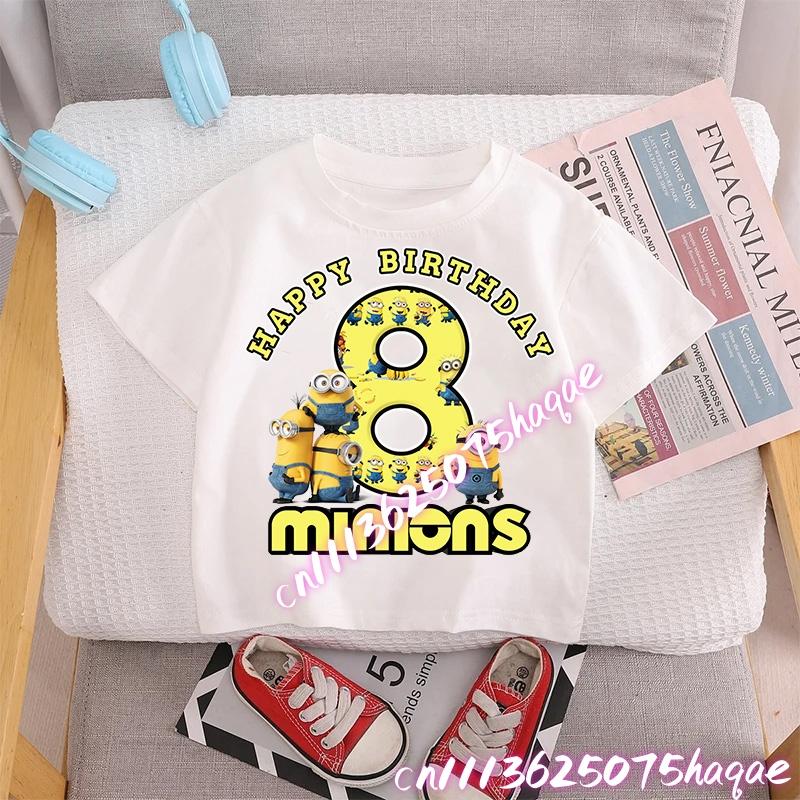 Kawaii Fashion Hot Minions TShirt Boys Gurls Anime Tops Summer Toddler Tee Baby Kids Number 110 Birthday Clothes Kids Gift