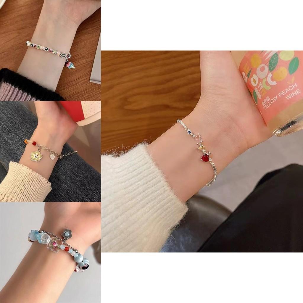 Dopamine Fashionable Summer Rainbow Beaded Flower Bracelet For Women Trendy Gift Jewelry