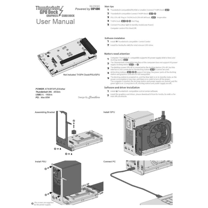 85 Вт TH3P4G3 для Thunderbolt3/4 GPU док-станция для ноутбука к внешней графической видеокарте, подходящей для ноутбука с PD85W 40 Гбит/с