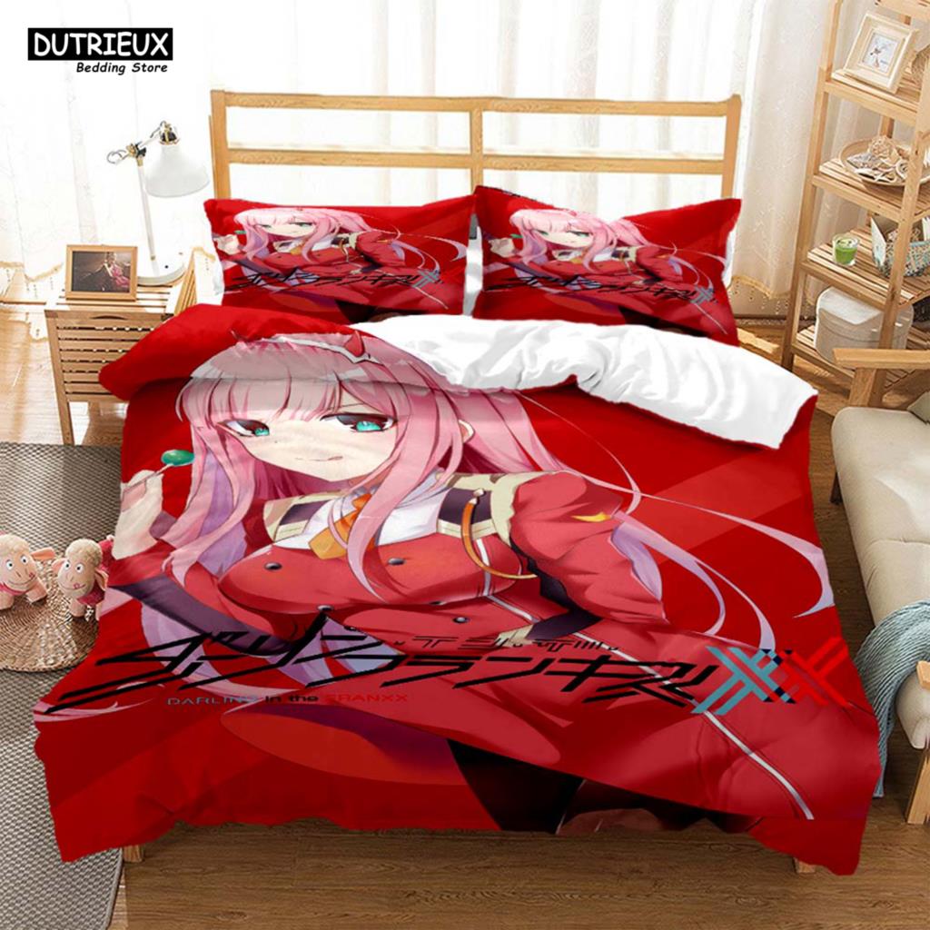 HD Anime Zero Two Darling In Franxx 3D Printed Bedding Queen Bedding Set Soft And Comfortable Customized King Size Bedding Set