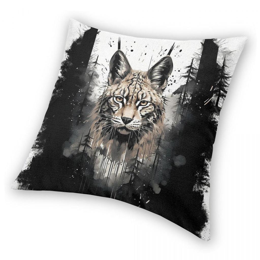 Bobcat In The Rorschach Forest Square Pillowcase Polyester Linen Velvet Printed Decor Throw Pillow Case Sofa Cushion Cover 18"