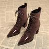 Fashion Pointed Toe Women Ankle Boots Sexy High Heels Leather Shoes 2025 Trend Autumn Boot Fashion Lace Up Goth Botas Mujer