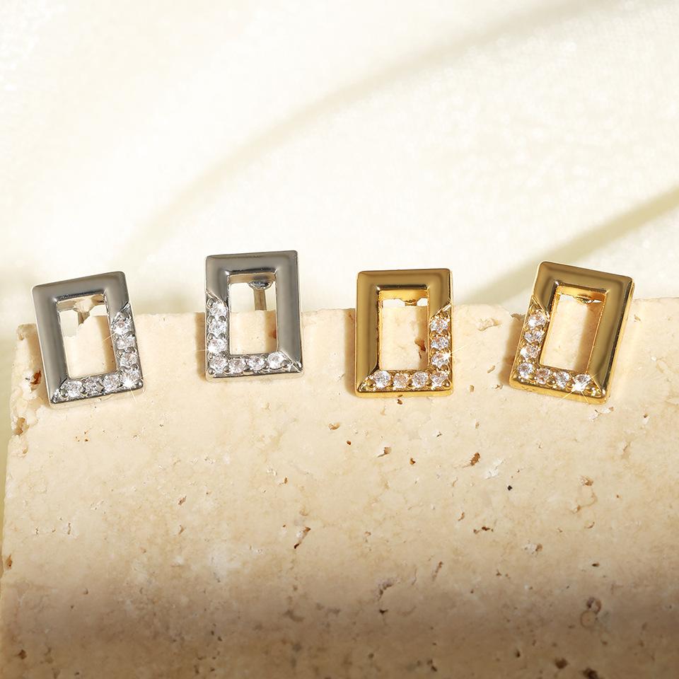 Серьги-гвоздики с полыми бриллиантами и цирконами, трехмерные квадратные серьги-гвоздики, маленькие темпераментные универсальные серьги Cold Wind для женщин