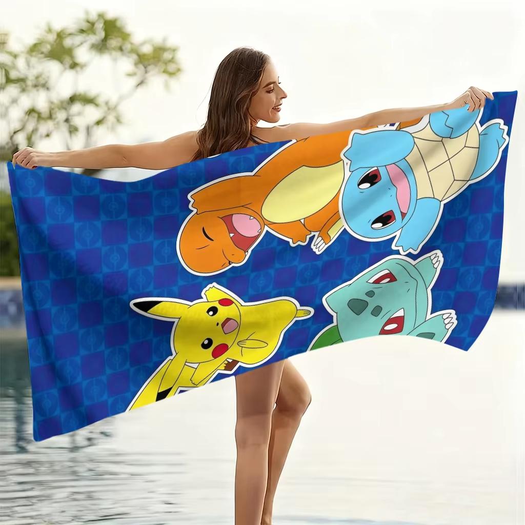 Модное пляжное полотенце с принтом Pokemon, Мягкое, из микрофибры, Легкое, Быстросохнущее, Большого размера для путешествий, кемпинга, Полотенце с Пикачу и декором для детей
