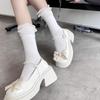 Double-layer ruffled three-dimensional cut mid-tube slouch socks, thin summer black and white solid color vintage socks for women, Japanese style JK