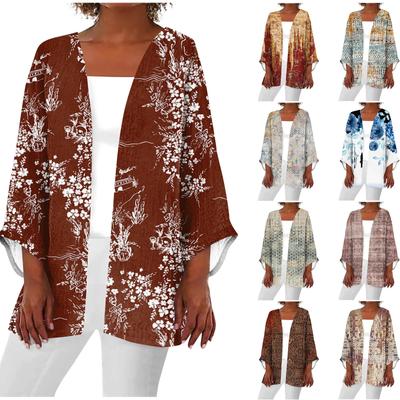 Женская повседневная модная легкая куртка средней длины с принтом в стиле ретро, ​​кардиган