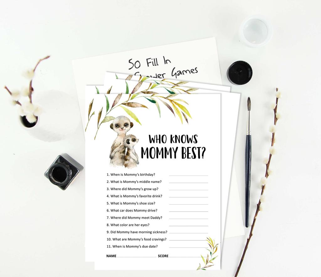 Inkdotpot Игровой набор Baby Shower из 50 игр BabyA AlphabetA ABCA Игра Meerkat Baby Gender Neutral Party