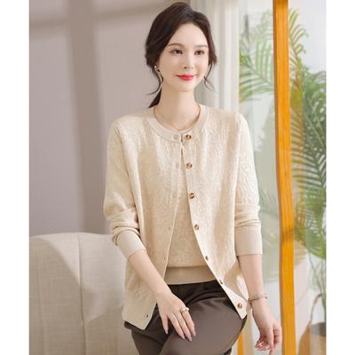 Мамин осенний вязаный кардиган, комплект из двух предметов, новый стиль, летний жакет с длинным рукавом для женщин среднего и пожилого возраста