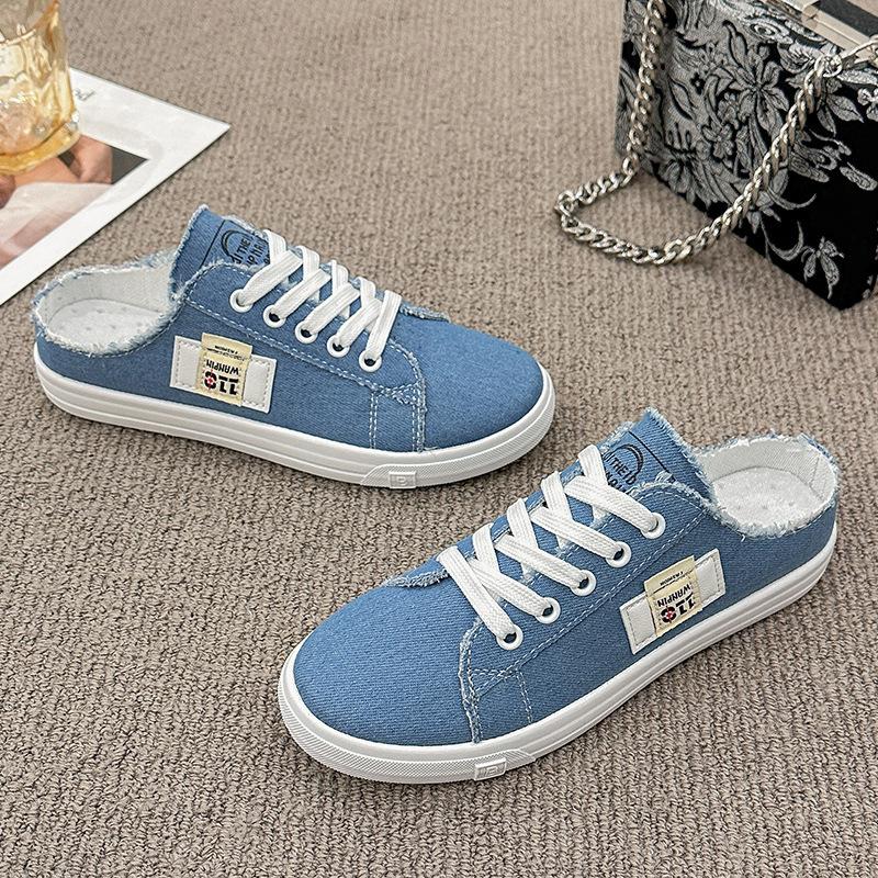 Spring and Autumn New Canvas Shoes Female Students Half Drag Lazy Versatile Breathable Casual