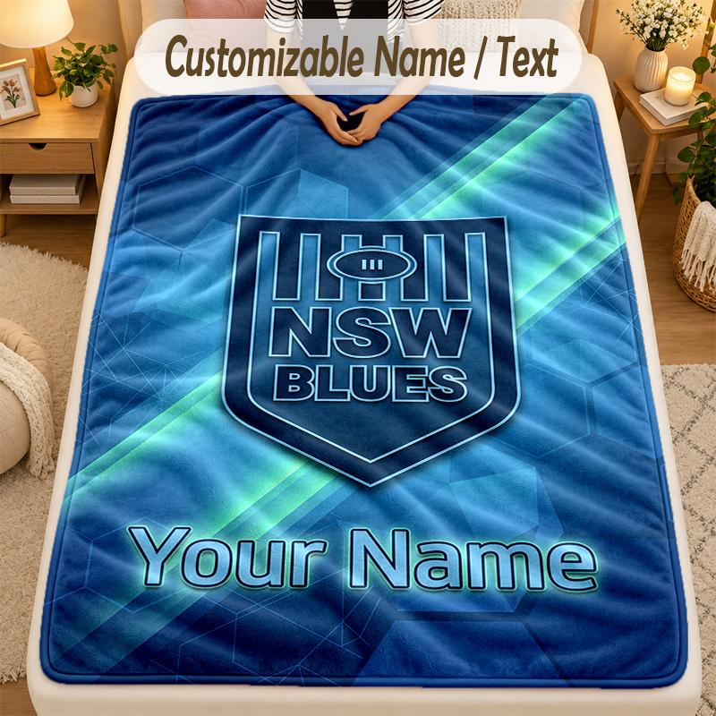 Flannel BlanketNSW Blues logo Custom Name Text Personalized Soft Warm Throw Blanket Home Decor Gift