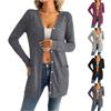 Women's Solid Color Loose Long Sleeve Pocket Cardigan Jacket