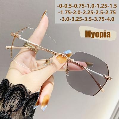 Высококлассные безрамочные очки для близорукости с изменяющим цвет анти-синим светом, чрезвычайно яркие 9908