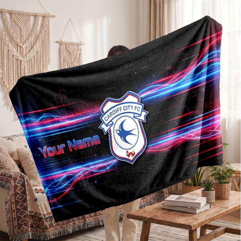 Персонализированный флисовый плед Cardiff City с логотипом футбольного клуба, с индивидуальным текстом имени, мягкий, теплый, домашний плед