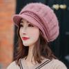 Female Autumn and Winter Casual Rabbit Fur Duck Tongue Beret Winter Cold Warm Knitted Wool Hat