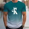 Summer Outdoor Men's Gradient Color Letter K Pattern Printed T-shirt Casual Short Sleeved Round Neck T-shirt