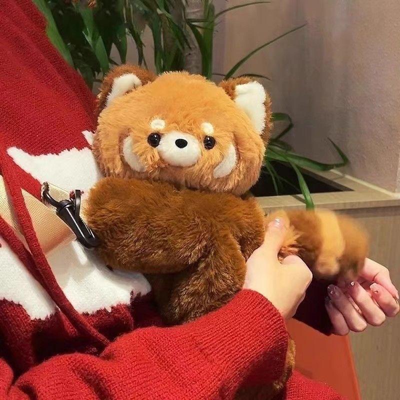 Red Panda Plush Backpack Cute Plushie Doll Women Crossbody Fur Soft Shoulder Bag For Camping Travel Party Female Birthday Gift