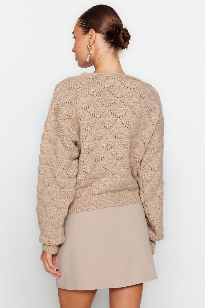 Женский модный стильный кардиган из норки, ажурный перфорированный трикотаж с v-образным вырезом, кардиган