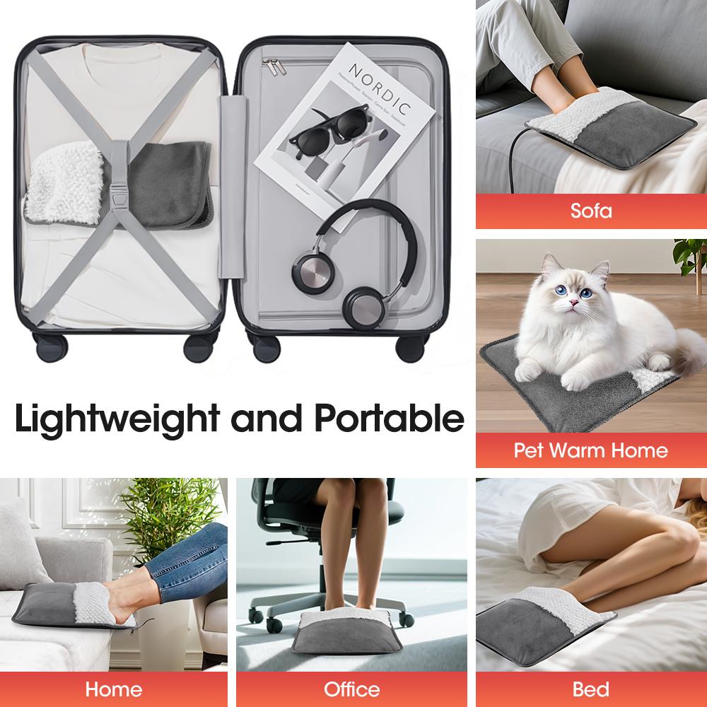 Electric Foot Heating Pad Soft Plush Foot Warmer Heater Household Foot Warming Mat Office Washable Non-Slip Heated Feet Warmer