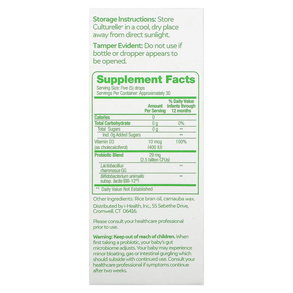 Culturelle, Пробиотики, для младенцев, рост и развитие, капли с пробиотиком и витамином D, 0-12 месяцев, 30 жидких унций (9 мл)