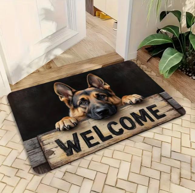A Large Orange Cat Patterned Floor Mat That Is Washable and Non Slip