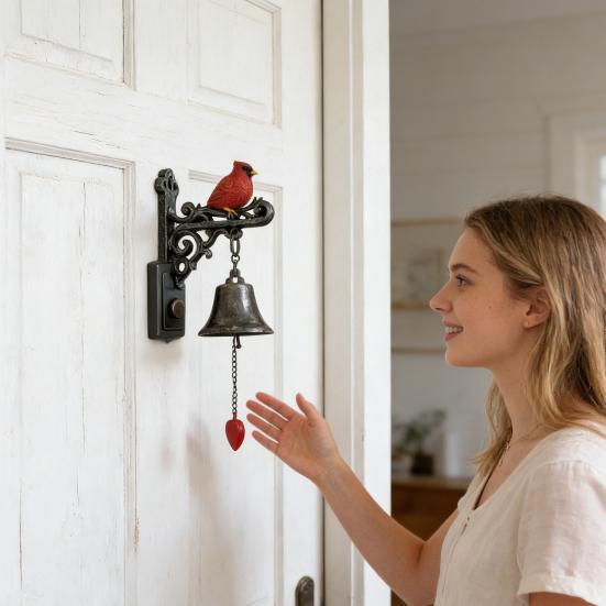 Винтажный красный птица Добро пожаловать Дверной звонок Погодостойкий Настенное крепление Ужин Подвесной колокольчик В помещении На улице Сад Дом Декоративный дверной звонок