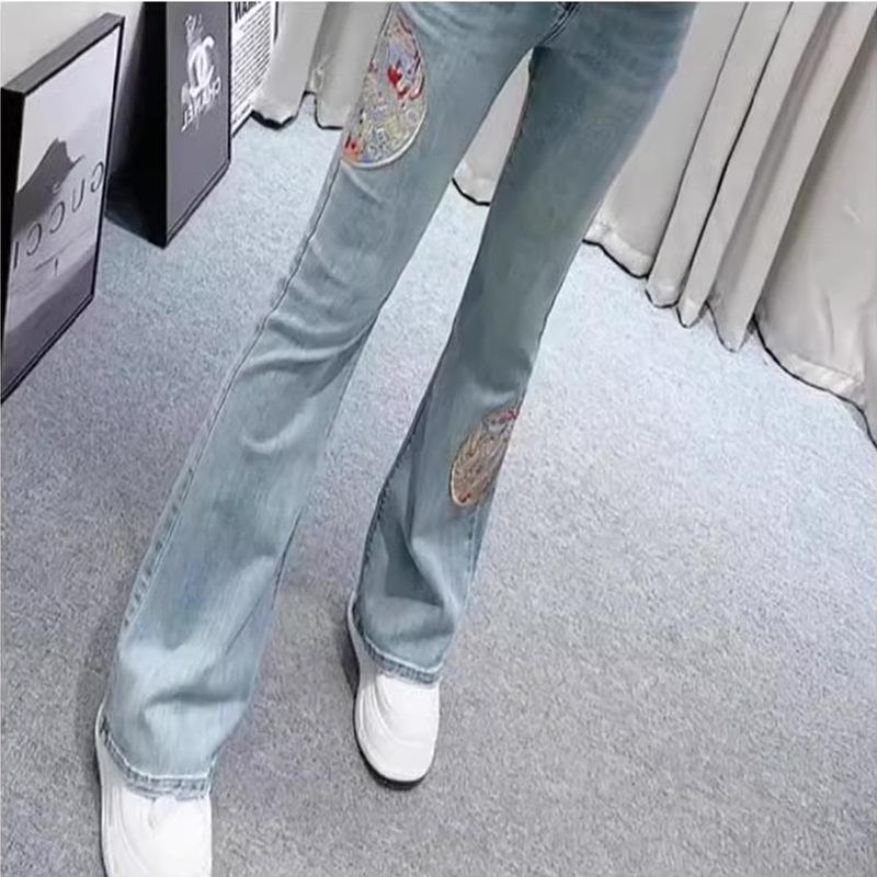2025 Spring/Summer High Waist Chinese-Style Denim Flare Pants