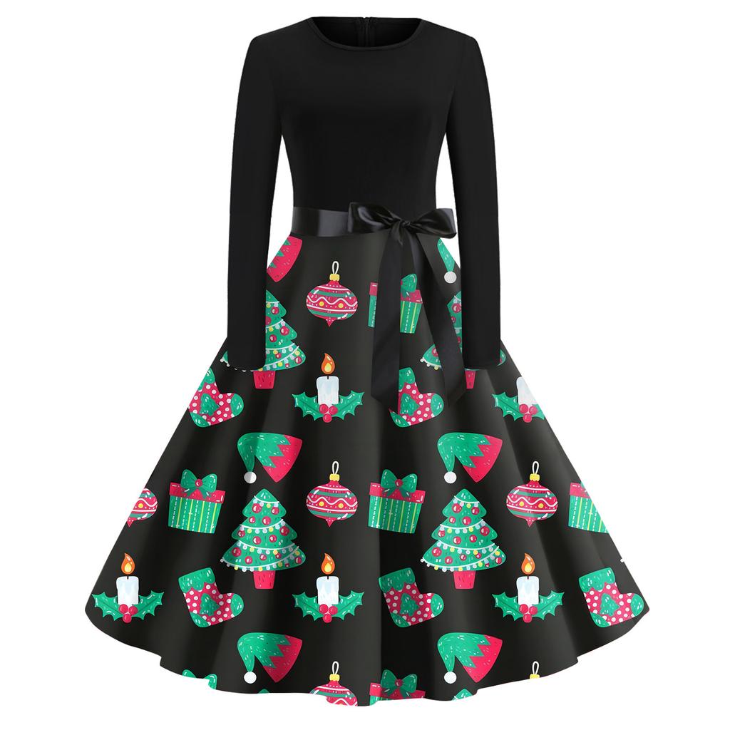 Женское расклешенное платье с принтом на Хэллоуин для женщин, платье с длинным рукавом, вечерние повседневные платья