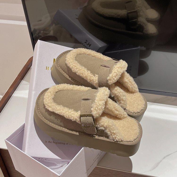 Мода 2024 года, зимние новые тапочки на толстой подошве, женские меховые тапочки, теплые женские хлопковые тапочки большого размера