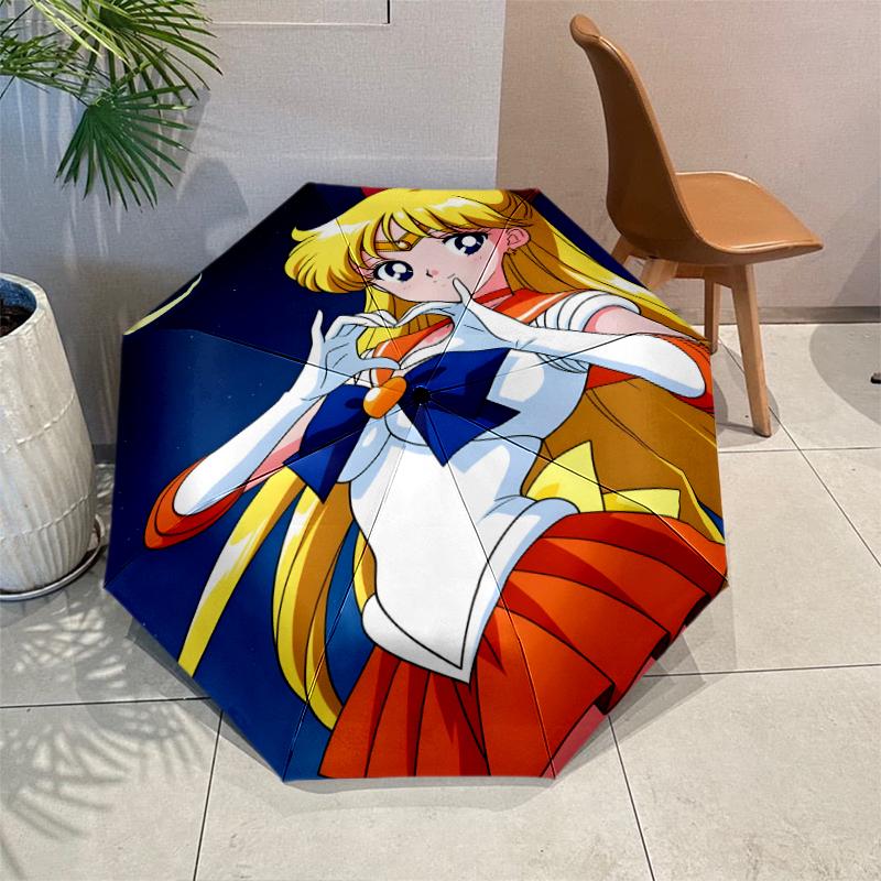 Sailor Moon Umbrella with Automatic Open/Close & Self-8-Rib Heavy-Duty Umbrella, Compact Travel Umbrella Suitable for Outdoor